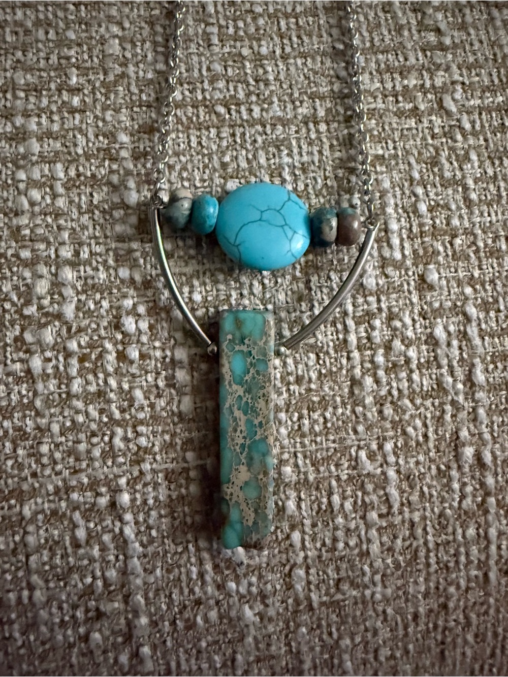 Turquoise Stone Bar Pendant Necklace - Silver Chain